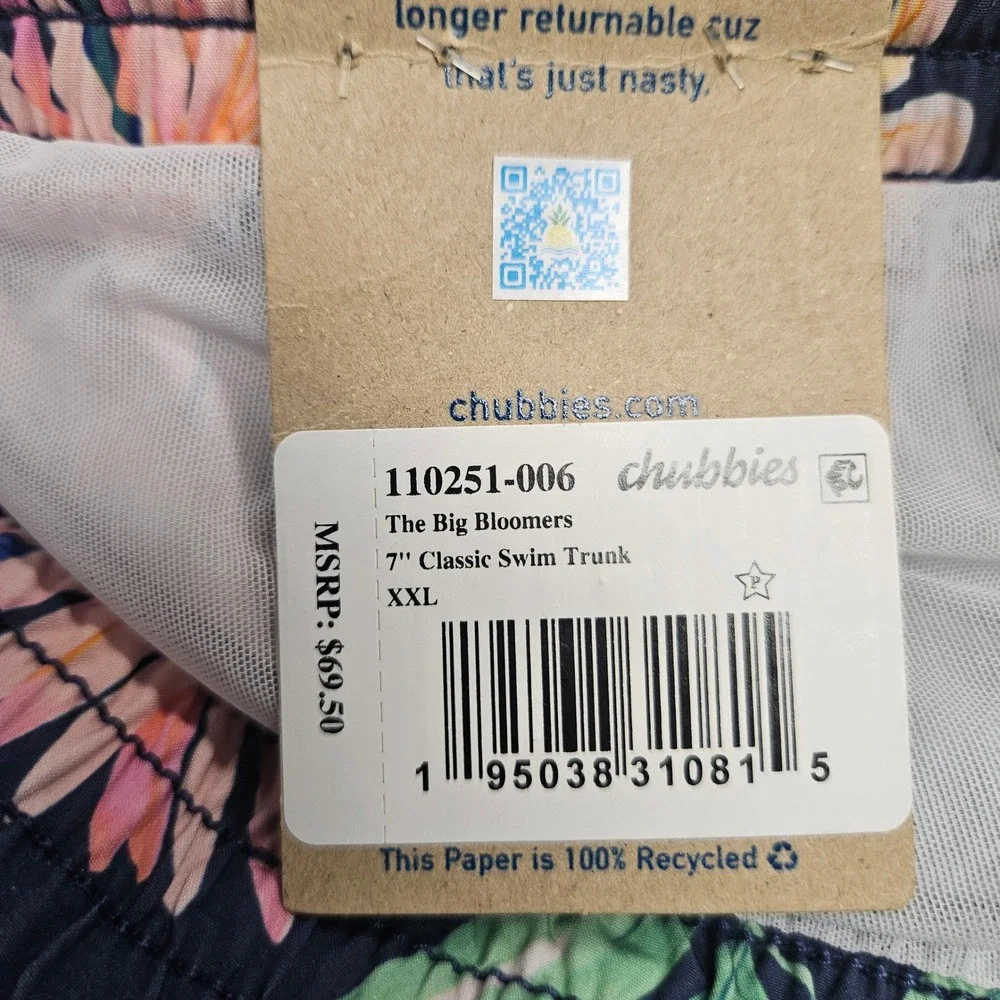 Chubbies Swim Trunks Men XXL Navy Blue Floral 7in Inseam Mesh Liner Board Shorts